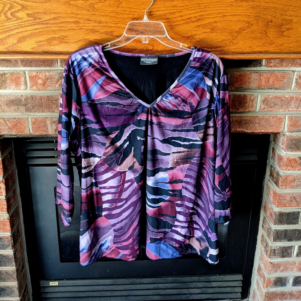 Notations purple 3/4 sleeve top plus size 2x